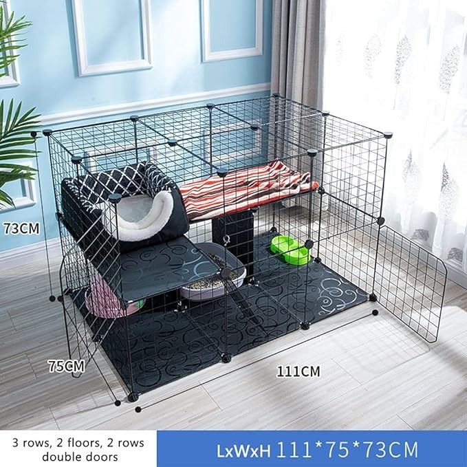 قفص حديد مكون من طابقين للقطط قياس 74*75*111