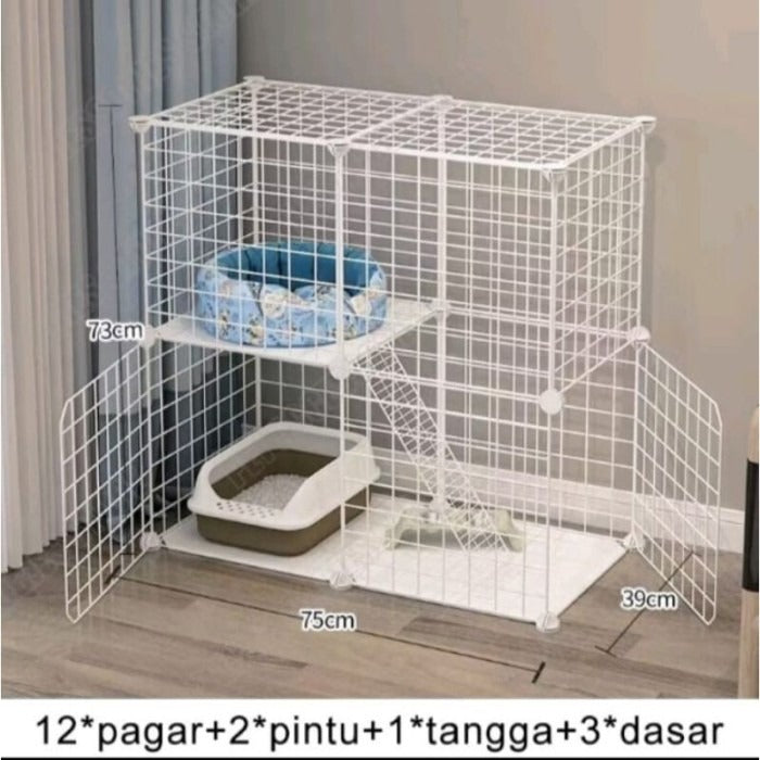 قفص قطط معدني، قابل للفصل، تصميم يدوي، حديد 2 طابق قياس 39*75 *73 .